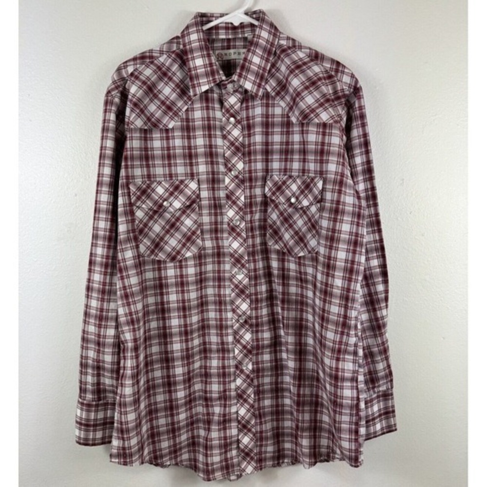 ROPER Mens Pearl Snap Long Sleeve Shirt Red Plaid Western Rodeo Cowboy - SIZE L
